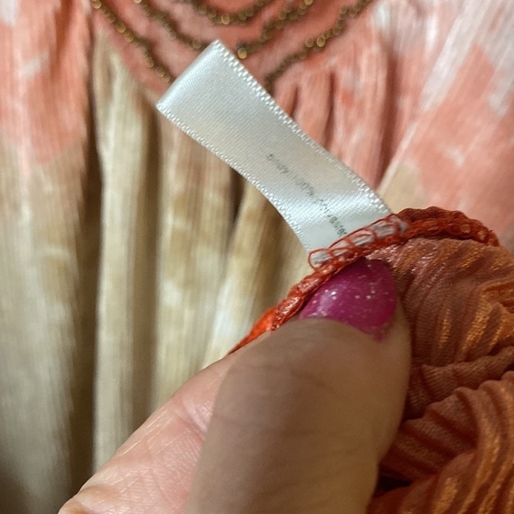 Essentials Silky Stretchy Pleated Embellished Short Sleeve Ombre Blouse - Picture 5 of 5